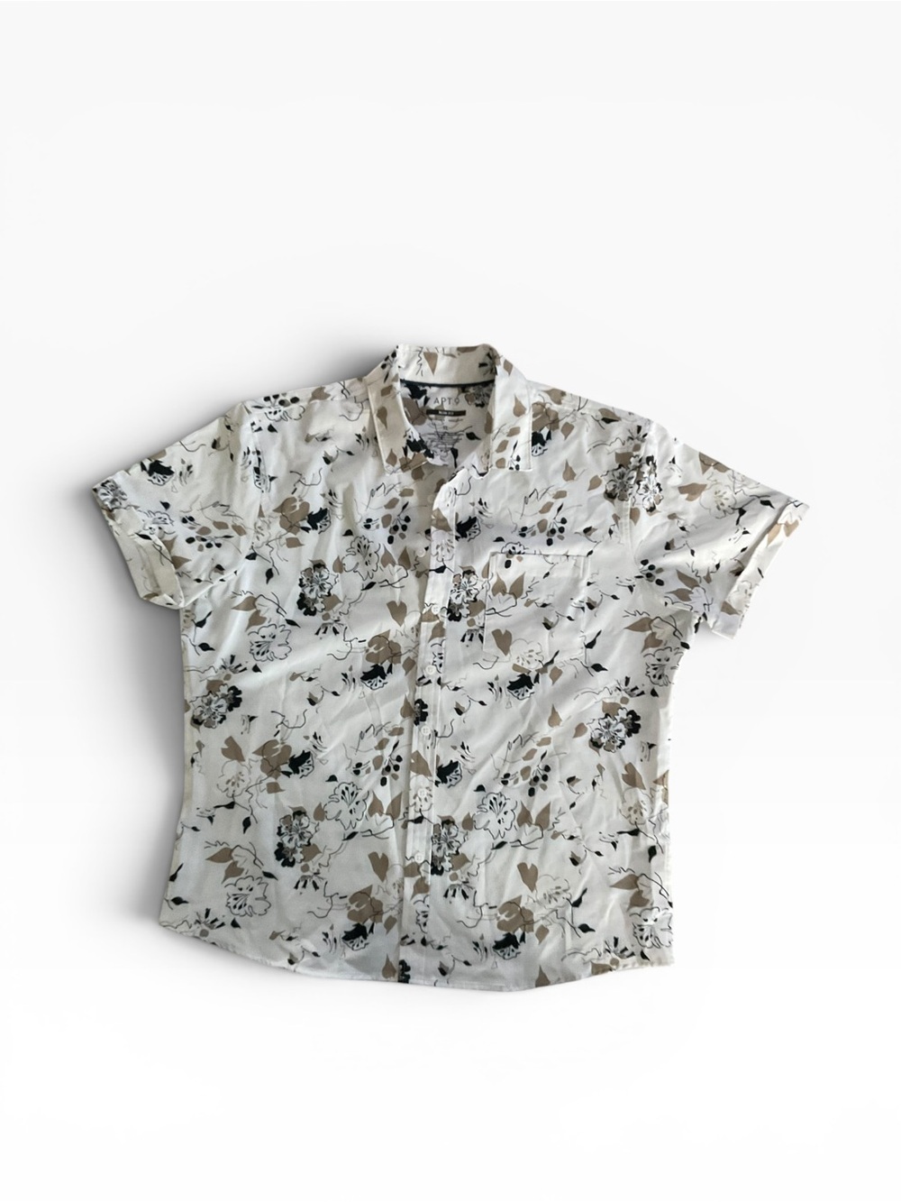 Apt. 9 Short-Sleeve Floral Button-Down - White with Tan & Black Print
